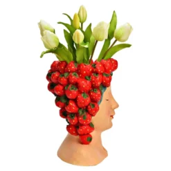 Blumentopf Frauenkopf mit Erdbeeren aus Magnesia