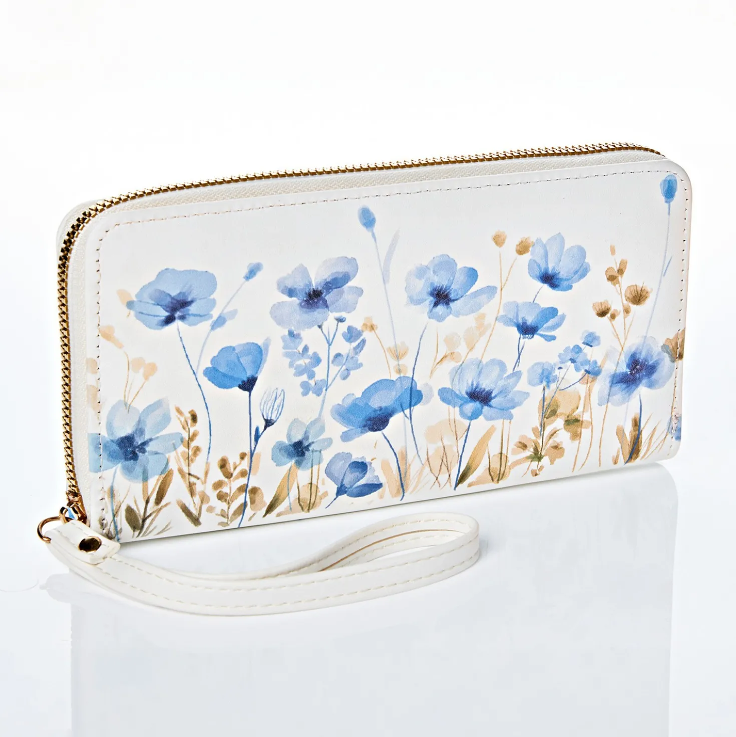 Breitgeldbörse "Blaue Blumen" mit RFID-Schutz