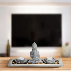 Buddha mit Teelichthalter und Dekosteinen