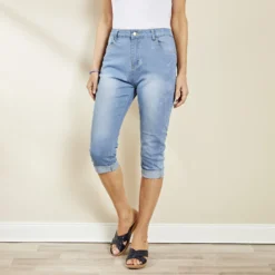 Capri-Jeans hellblau uni