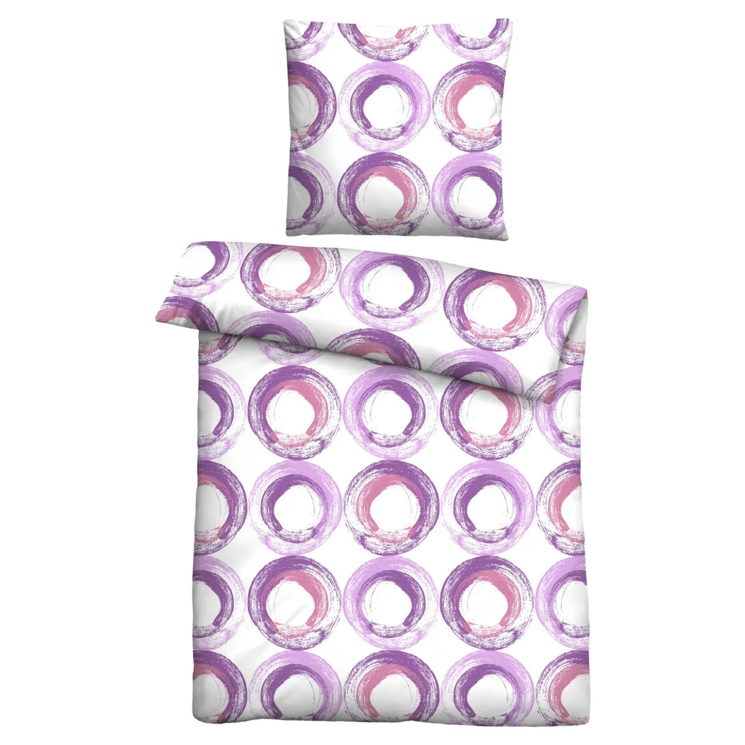 Castell Baumwoll Renforce Bettwäsche Kreise viola, 1x 135x200 cm + 1x 80x80 cm