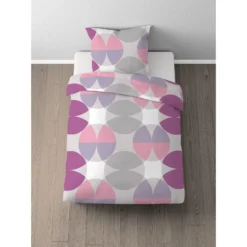 Castell Baumwoll Renforce Bettwäsche Kreisemix brombeer, 1x 135x200 cm + 1x 80x80 cm