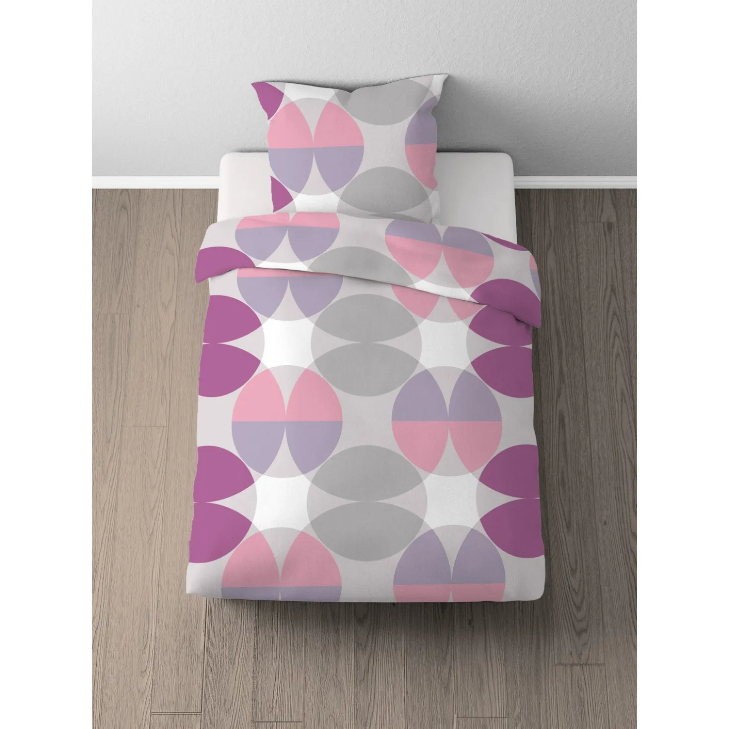 Castell Baumwoll Renforce Bettwäsche Kreisemix brombeer, 1x 155x220 cm + 1x 80x80 cm