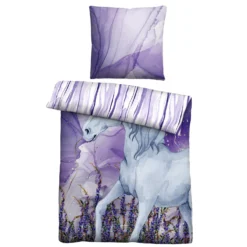 Castell Baumwoll Renforce Bettwäsche Einhorn violett, 1x 135x200 cm + 1x 80x80 cm