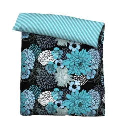 Castell Baumwoll Renforce Bettwäsche Blumen türkis, 1x135x200cm + 1x80x80cm