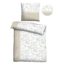 Castell Feinbiber Bettwäsche Paisley grau, 1x 155x220 cm + 1x 80x80 cm