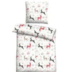 Castell Feinbiber Bettwäsche Hirsche Weihnachten weiss, 1x 155x220 cm + 1x 80x80 cm