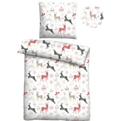 Castell Feinbiber Bettwäsche Hirsche Weihnachten weiss, 1x 135x200 cm + 1x 80x80 cm