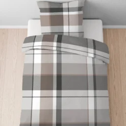 Castell Feinbiber Bettwäsche Karo groß taupe, 1x 135x200 cm + 1x 80x80 cm