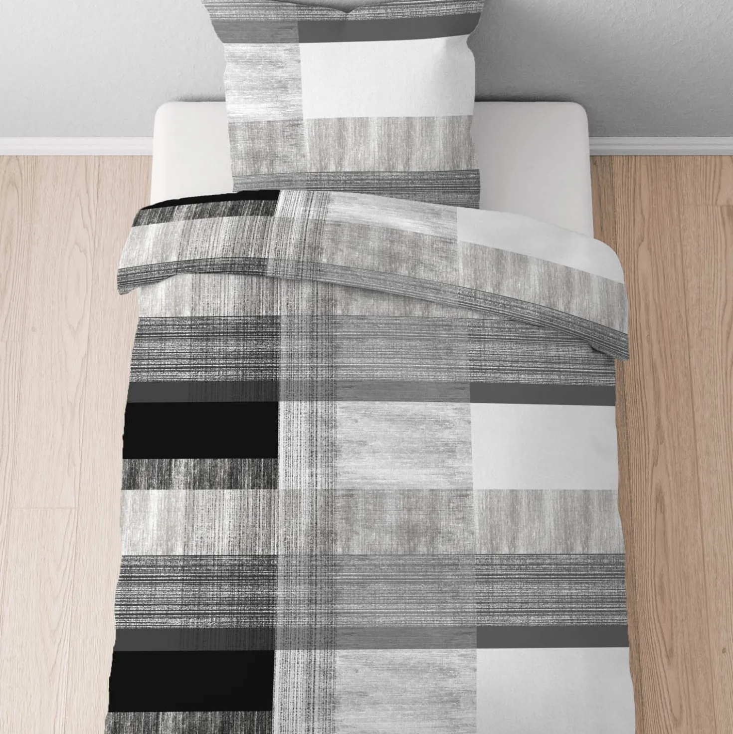 Castell Mikrofaser Bettwäsche karo silber/grau, 1x 155x220 cm + 1x 80x80 cm