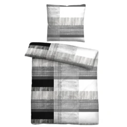 Castell Mikrofaser Bettwäsche karo silber/grau, 1x 155x220 cm + 1x 80x80 cm