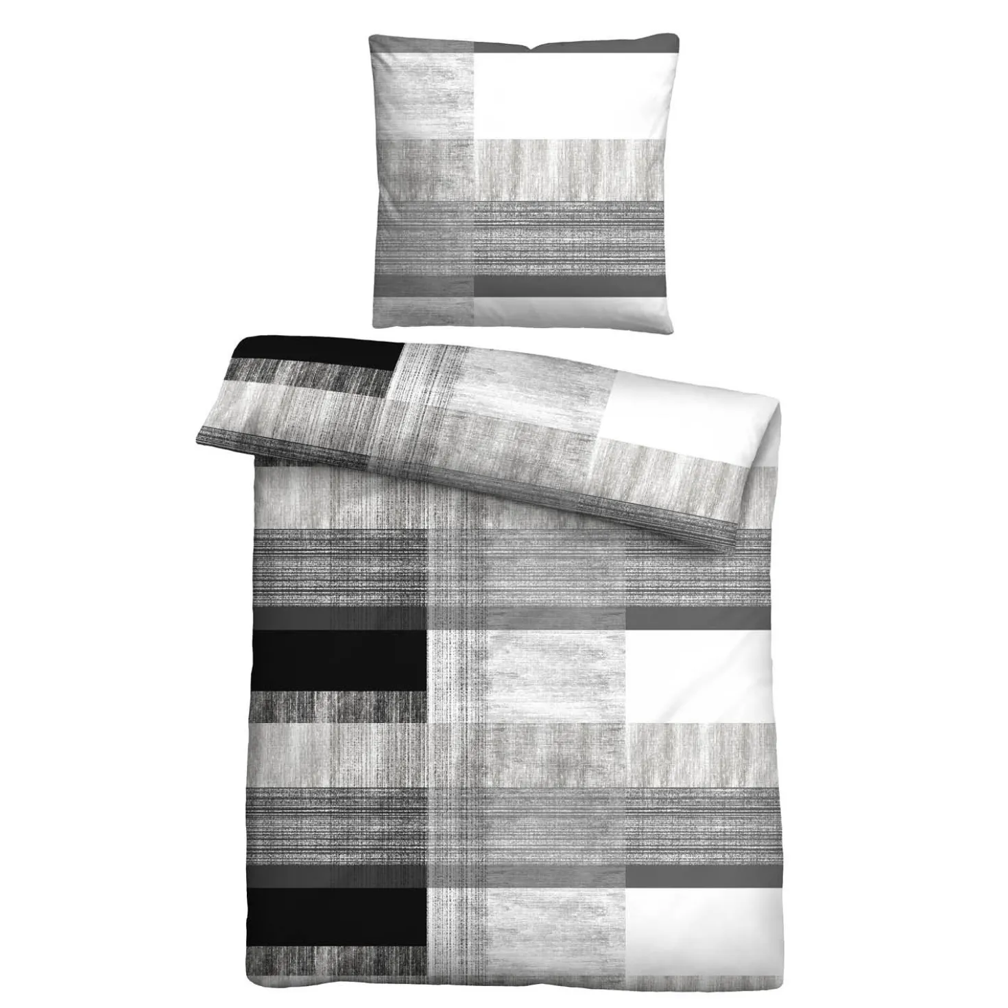 Castell Mikrofaser Bettwäsche karo silber/grau, 1x 155x220 cm + 1x 80x80 cm