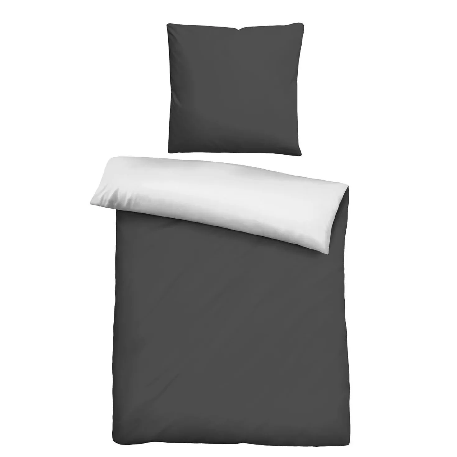 Castell Mikrofaser Bettwäsche uni schwarz, 1x 155x220 cm + 1x 80x80 cm