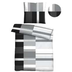 Castell Polycotton Renforce Bettwäsche Streifen schwarz, 1x 135x200 cm + 1x 80x80 cm