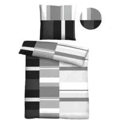 Castell Polycotton Renforce Bettwäsche Streifen schwarz, 1x 155x220 cm + 1x 80x80 cm