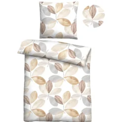 Castell Thermo-Fleece Bettwäsche Blätter kitt, 1x 135x200 cm + 1x 80x80 cm