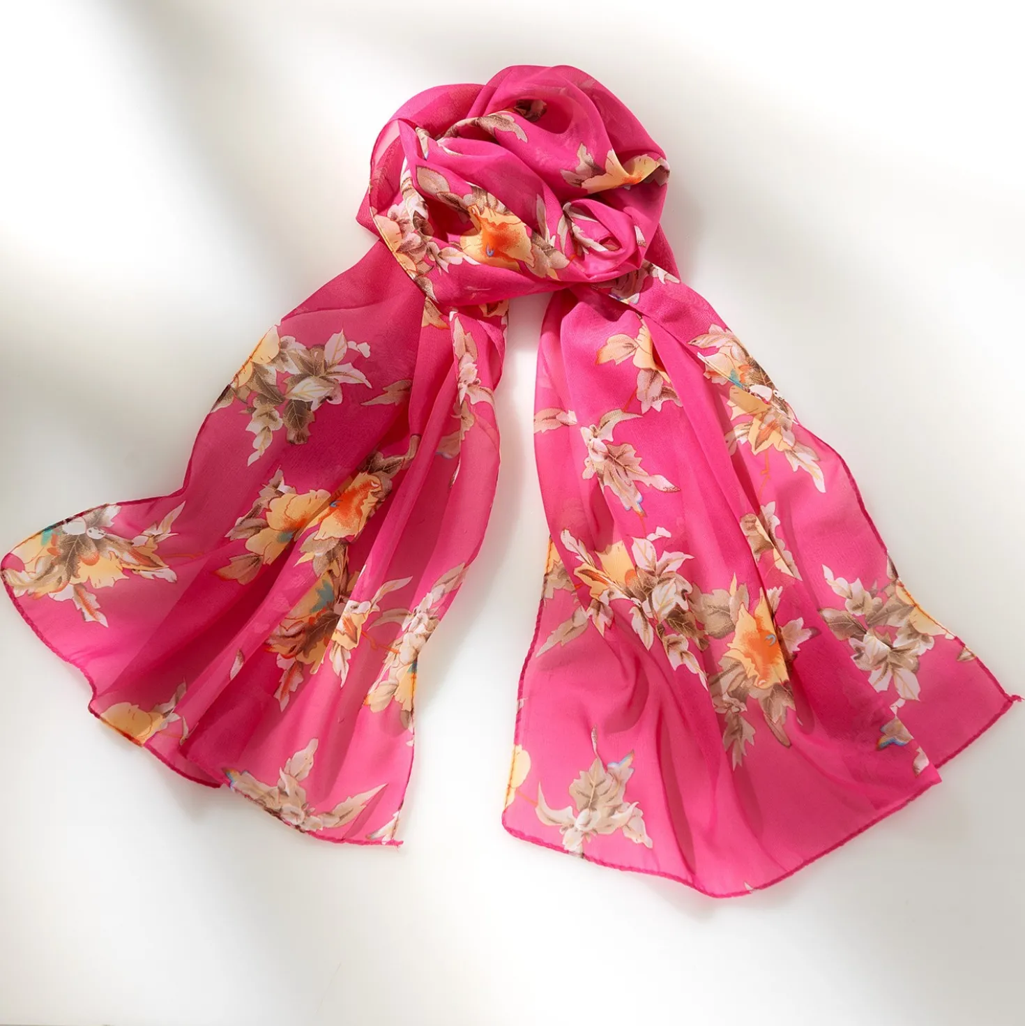 Chiffon-Schal mit Blütenmuster fuchsia