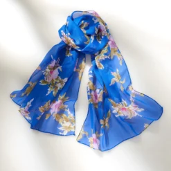 Chiffon-Schal mit Blütenmuster marine