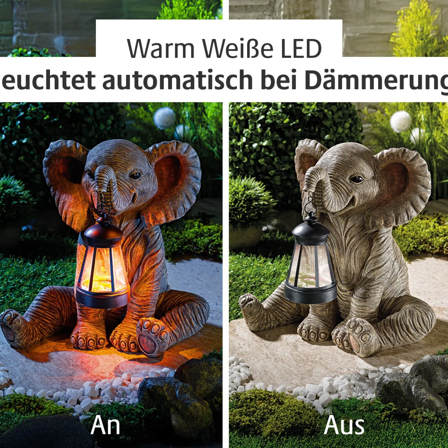 Dekofigur Elefant mit Solar-Laterne Gainsborough