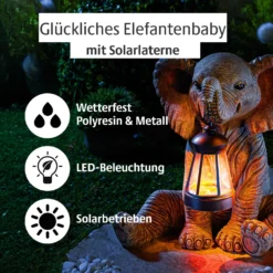 Dekofigur Elefant mit Solar-Laterne Gainsborough
