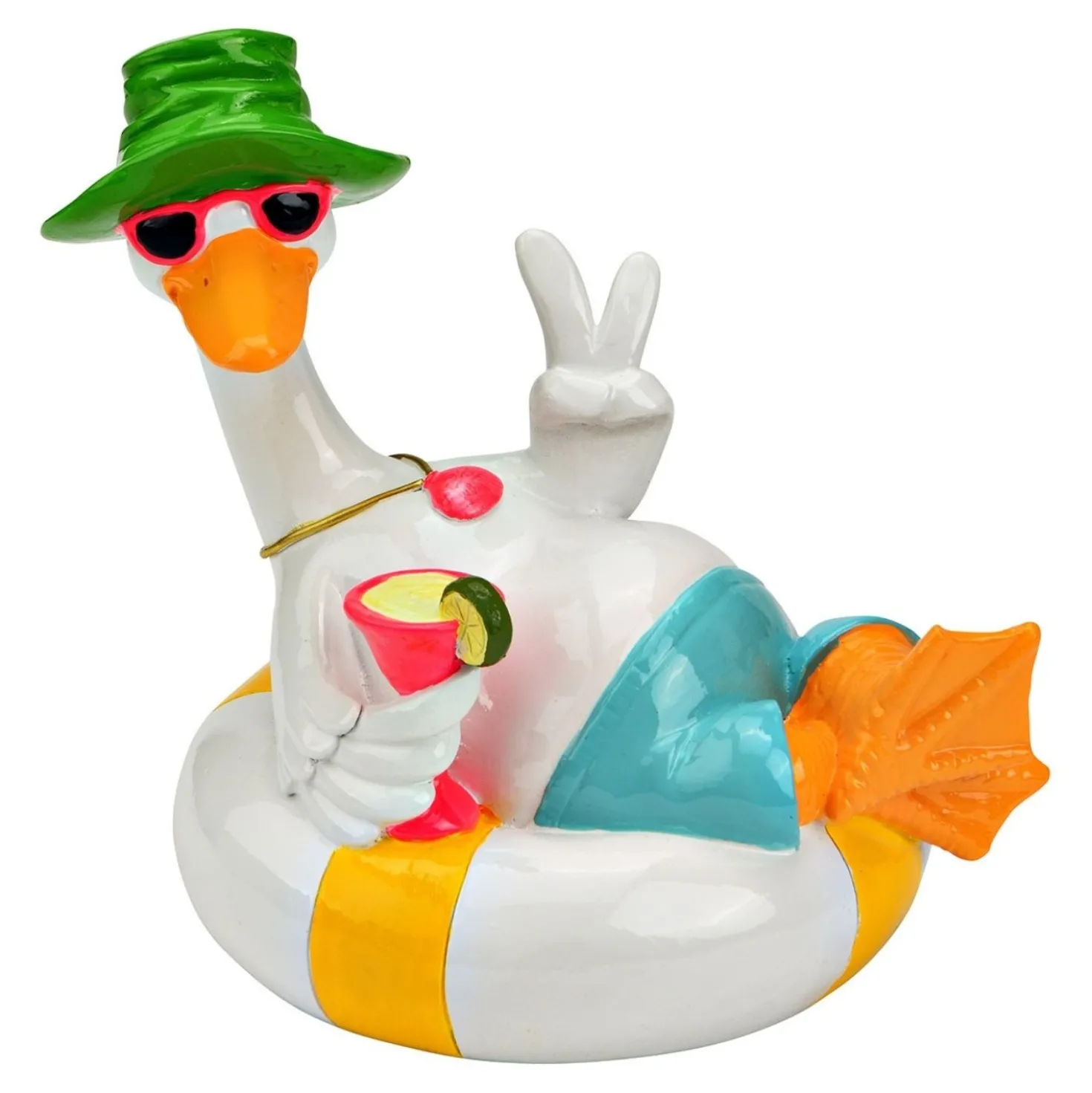 Dekofigur Ente im Schwimmring aus Magnesia