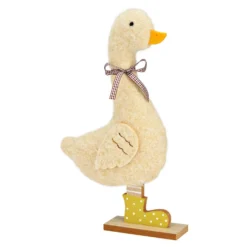 Dekofigur Ente mit Schleife aus Textil/Holz Beige