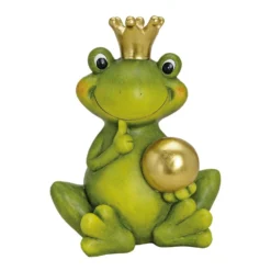 Dekofigur Froschkönig mit goldener Kugel aus Keramik