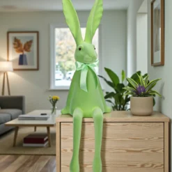 Dekofigur Hase beflockt aus Kunststoff Grün