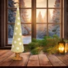 Deko-Tannenbaum aus Mangoholz & Texil beige mittel