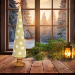 Deko-Tannenbaum aus Mangoholz & Texil beige mittel
