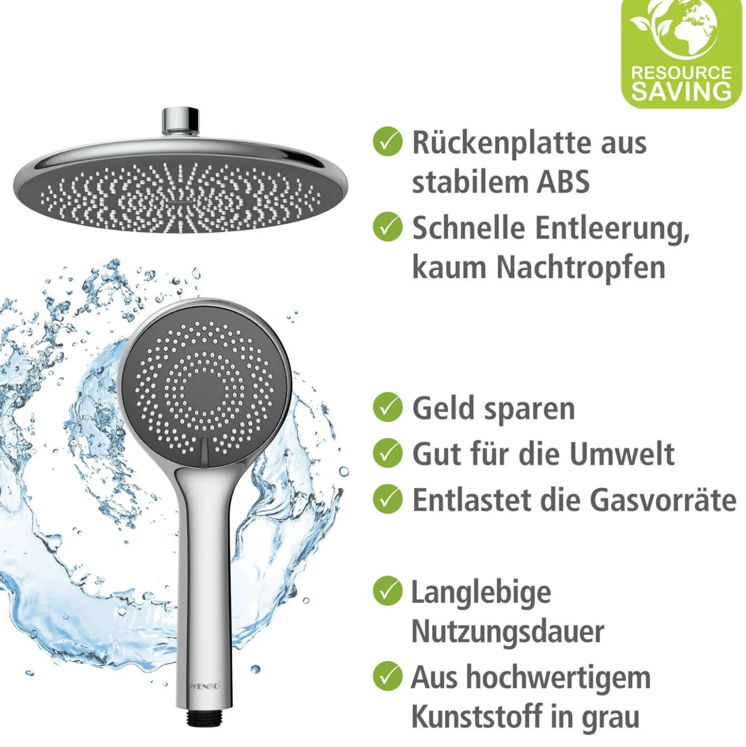 Duschsystem Watersaving Chrom höhenverstellbar WENKO
