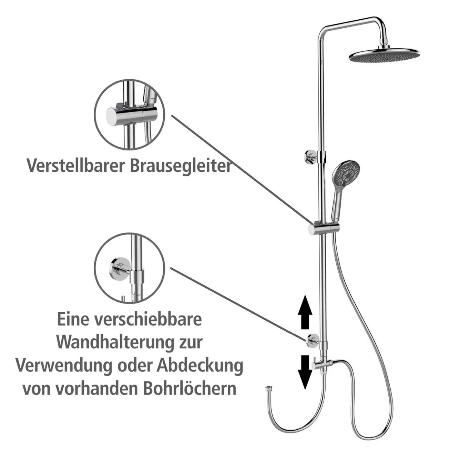 Duschsystem Watersaving Chrom höhenverstellbar WENKO