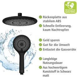 Duschsystem Watersaving Schwarz höhenverstellbar WENKO