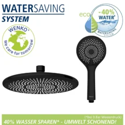 Duschsystem Watersaving Schwarz höhenverstellbar WENKO