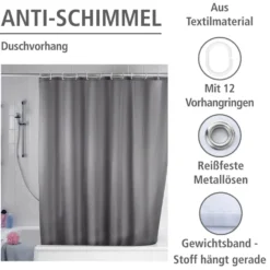 Duschvorhang Anti-Schimmel „Uni Grey“ WENKO