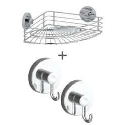 Eckablage Bari mit Haken 3-tlg. Vacuum-Loc Schwarz WENKO