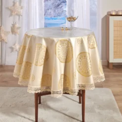 Eldo Tischdecke "Mandala" goldfarben mit Spitzensaum Ø 140 cm Eldo