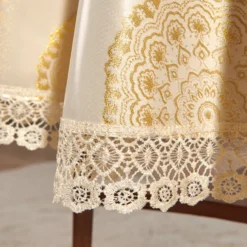 Eldo Tischdecke "Mandala" goldfarben mit Spitzensaum Ø 140 cm Eldo