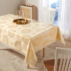 Eldo Tischdecke "Mandala" goldfarben mit Spitzensaum 175 x 135 cm Eldo