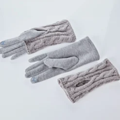Feinstrick-Handschuh + Armstulpen 2er-Set grau