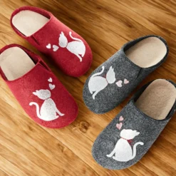 Filz-Pantoffel "Katze" schwarz