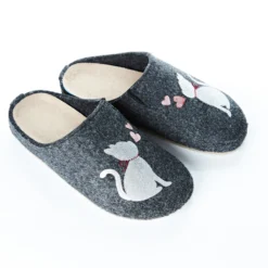 Filz-Pantoffel "Katze" schwarz