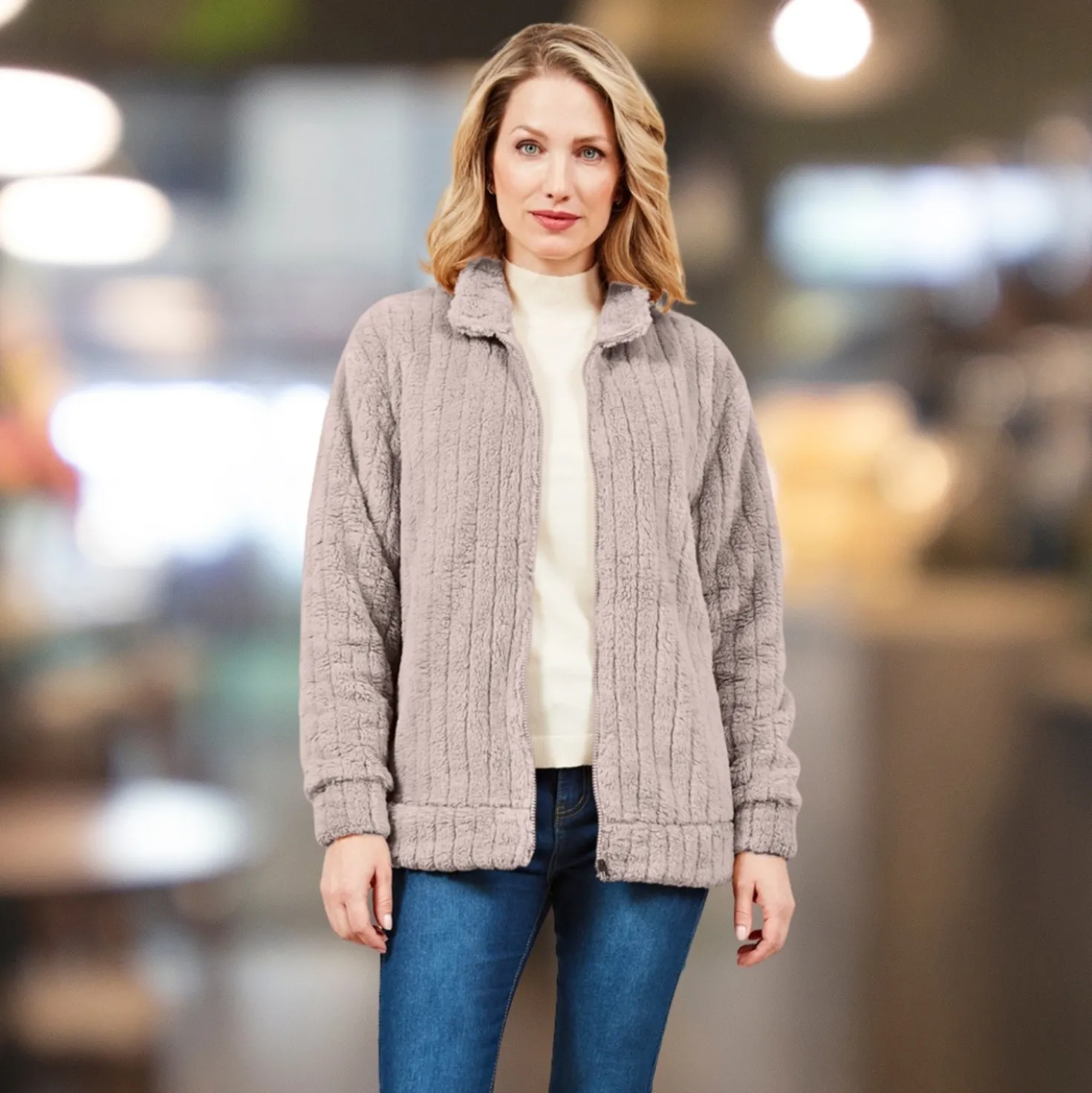 Flanell-Jacke taupe