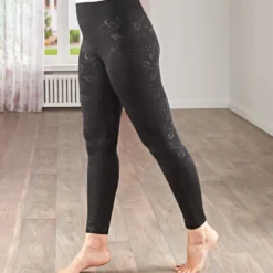 Fleece-Leggings "Blüten" Java
