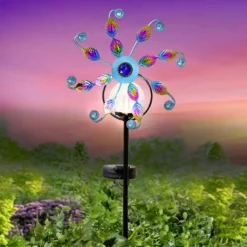 Gartenstecker Windspiel "Pfau" mit Solarleuchte