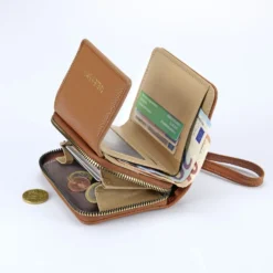 Geldbörse in Leder-Optik cognac