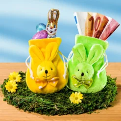 Geschenkbeutel "Hase" in gelb oder grün