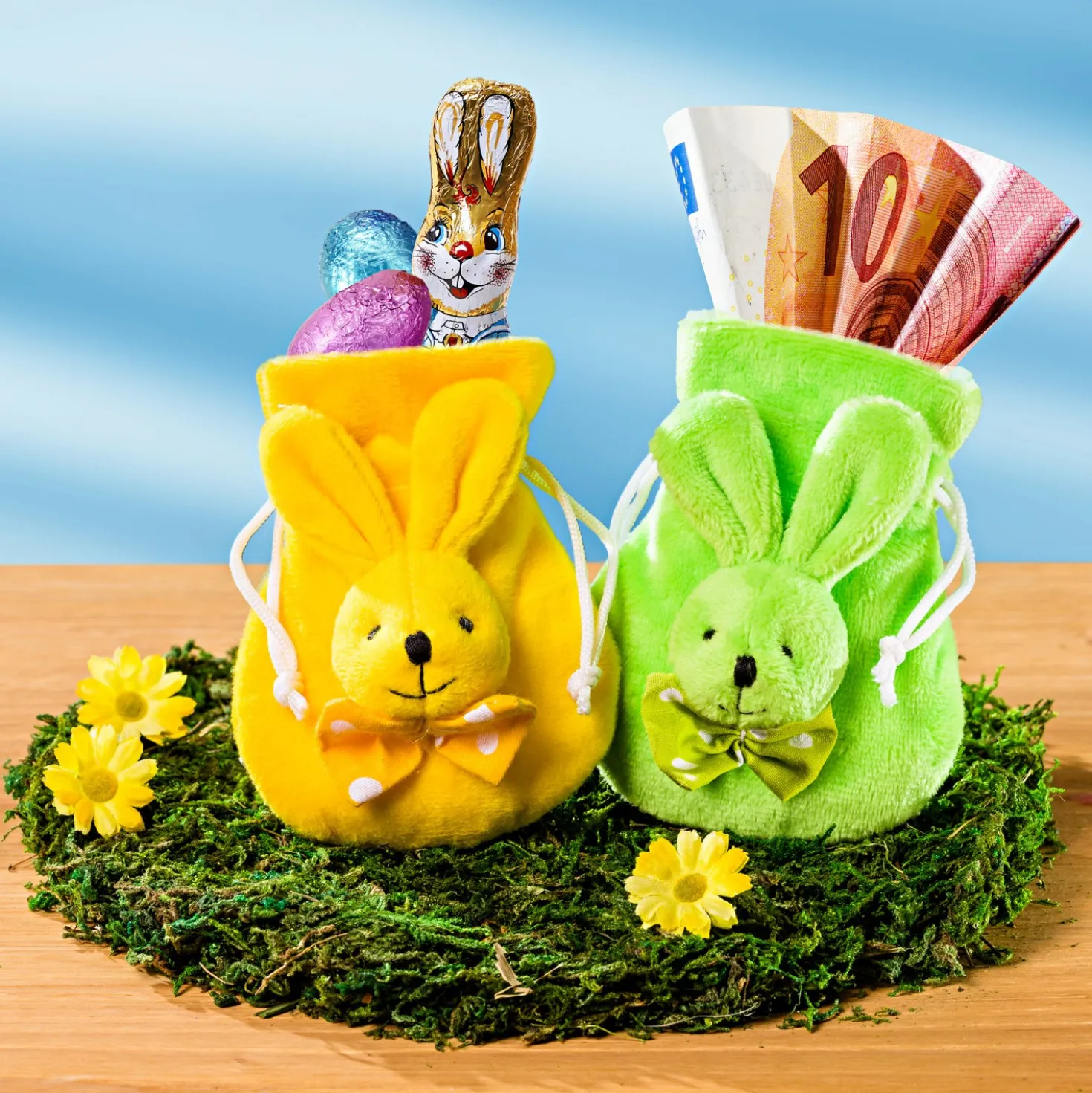 Geschenkbeutel "Hase" in gelb oder grün