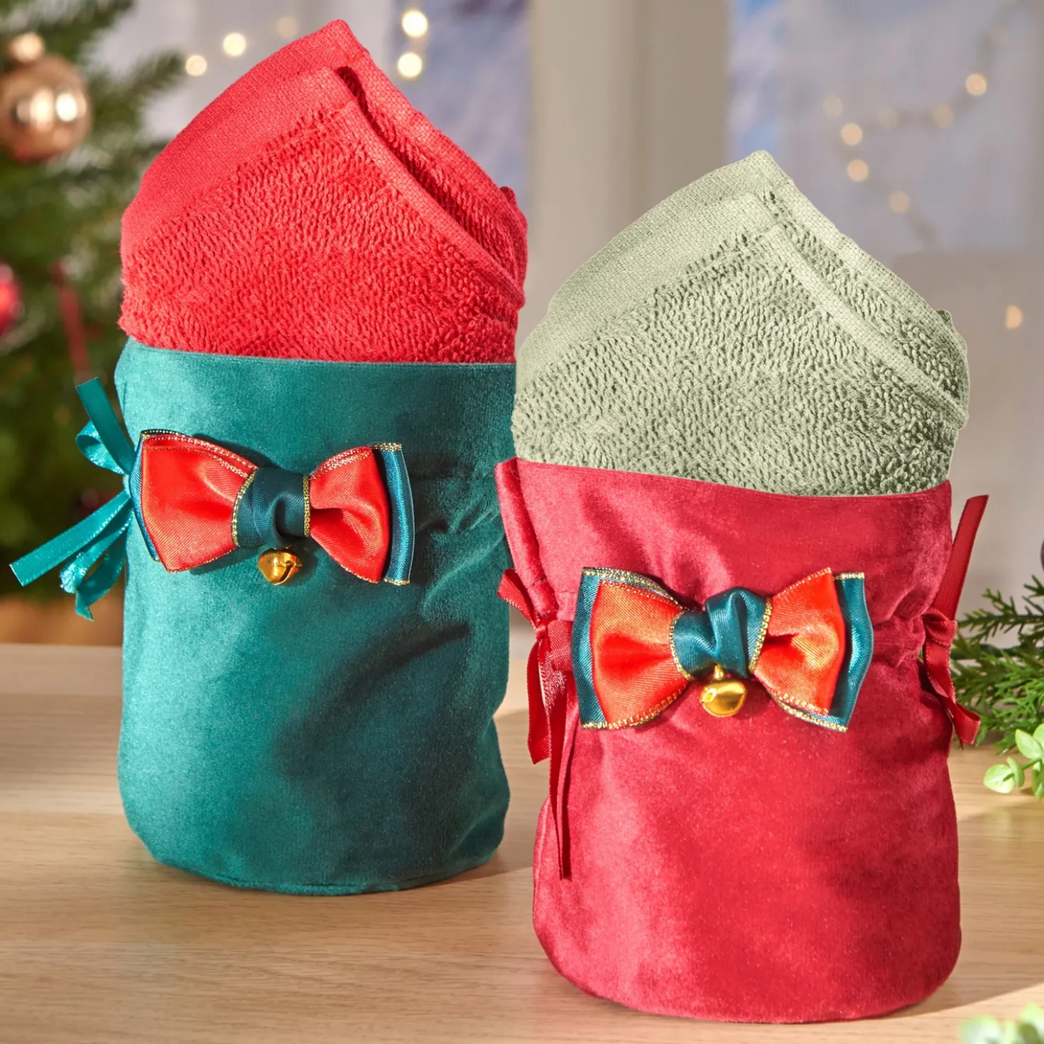 Geschenkbeutel mit Gästetüchern grün 3-tlg.