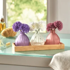 3 Glasvasen mit Duft-Blüten + Bambustablett Eldo